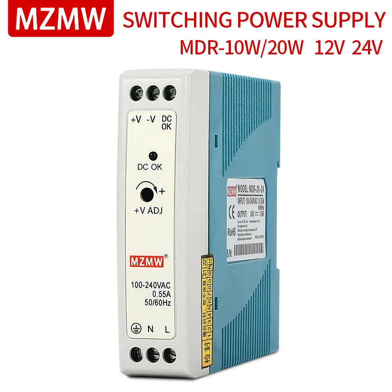 

MZMW MDR10 Industrial DIN Rail Switching Power Supply MDR-20 10W 20W 12V 24V 48V AC/DC Single Output LED Lighting Source Power