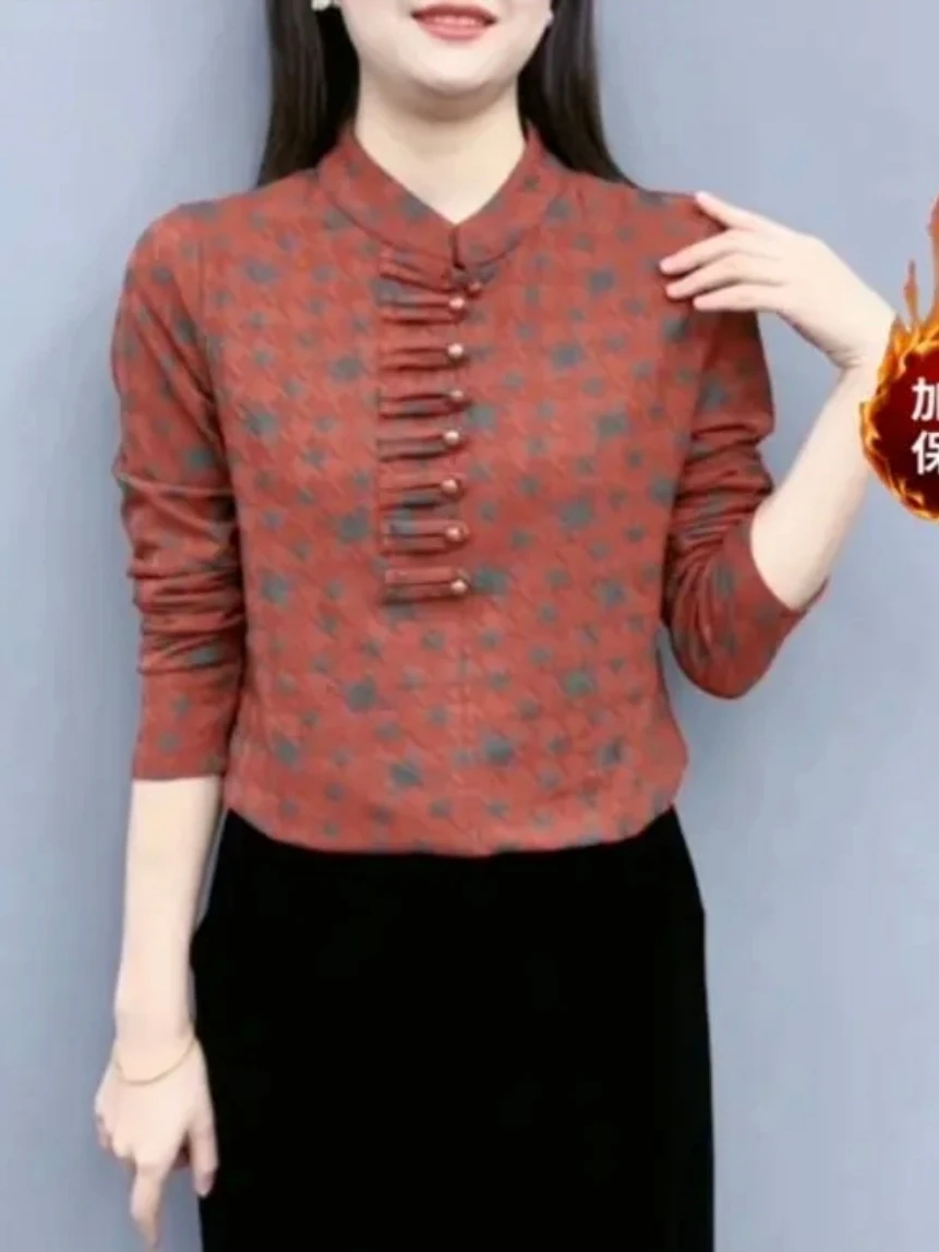 Новая женская рубашка в китайском стиле ретро с пряжкой и воротником-стойкой