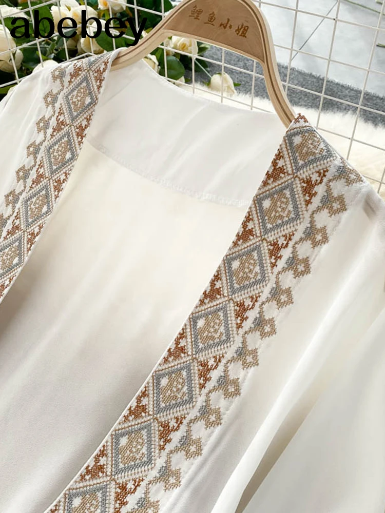 Женский шифоновый кардиган с вышивкой Повседневная Свободная длинная рубашка