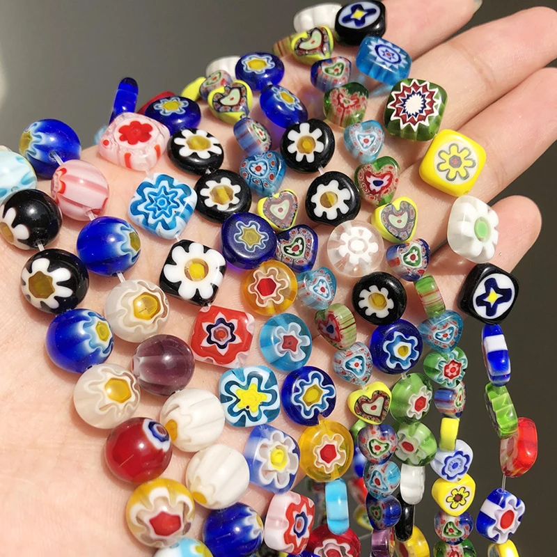 

Mix Millefiori Flower Lampwork Beads Flat Round Glass Flower Bead Loose Spacer Beads for Bracelet Neacklace DIY Jewelry Making