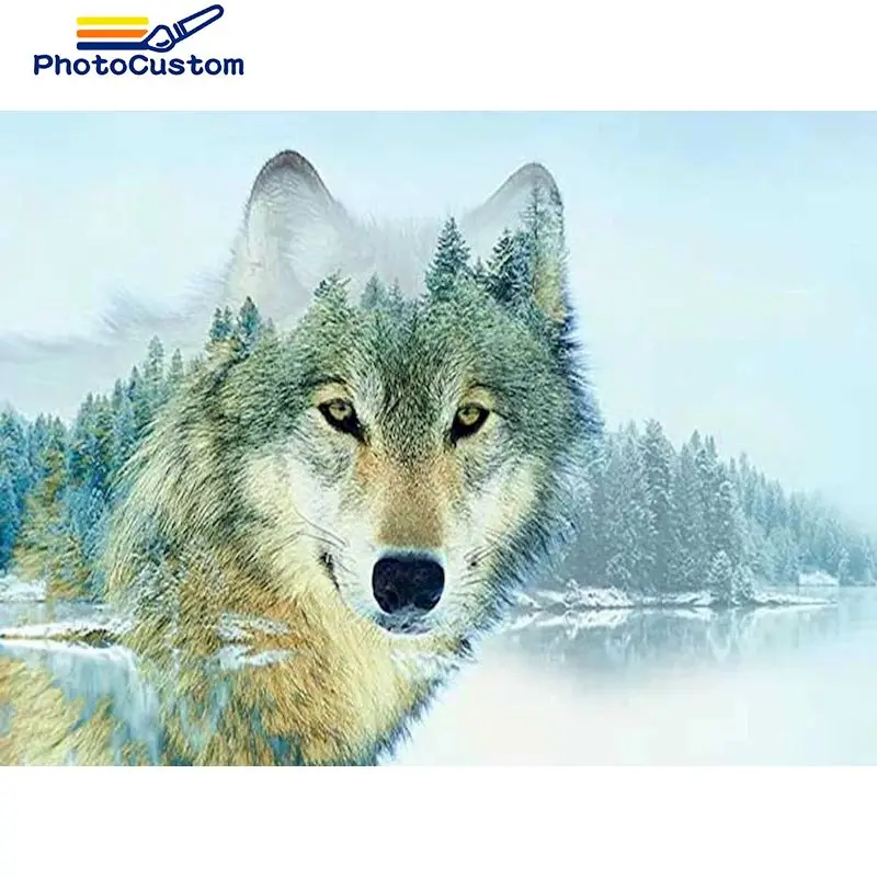 

PhotoCustom Painting By Numbers Wolf Hand Painted Paintings Drawing On Canvas Gift DIY Pictures By Number Animal Kits Home Decor