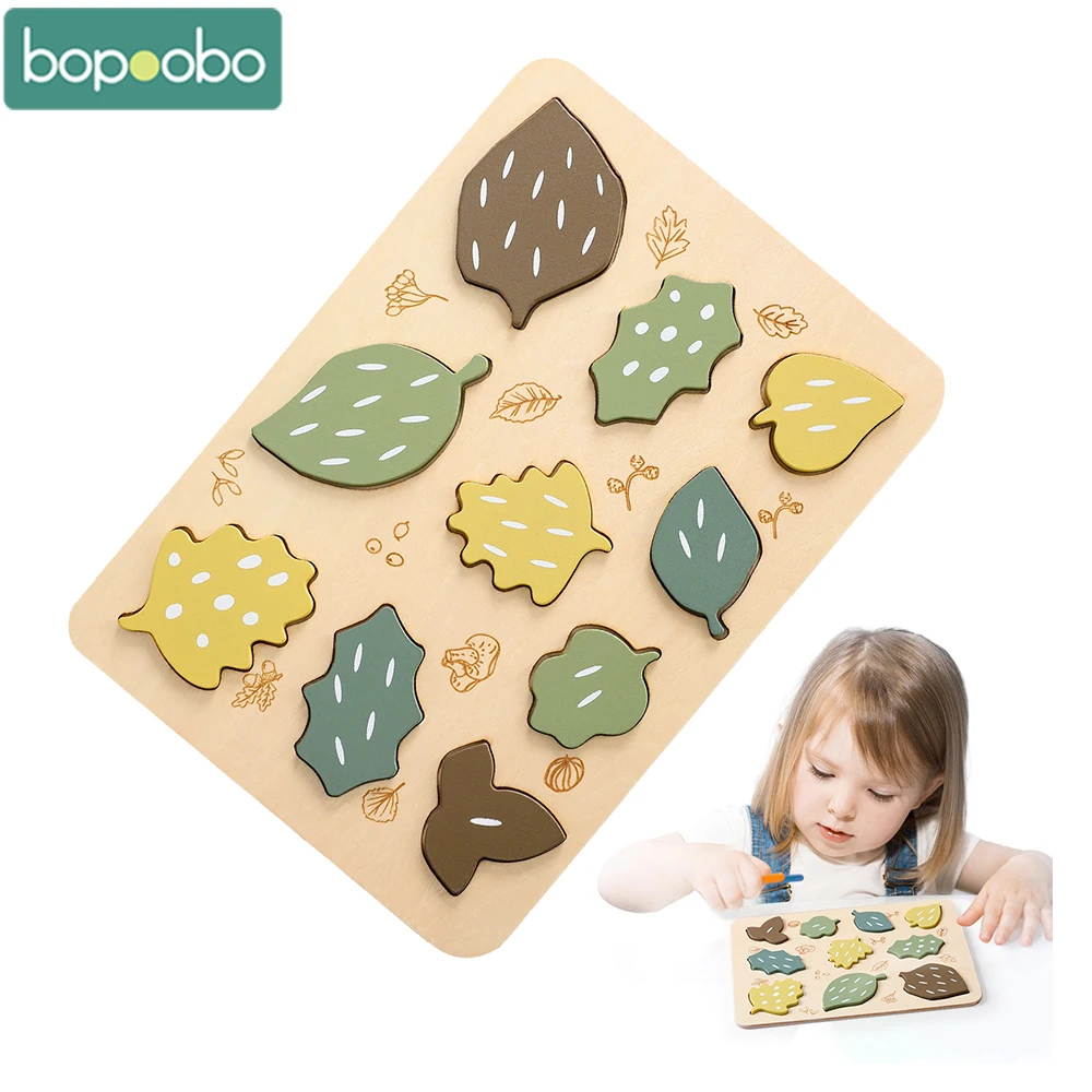 

1 Set Montessori Wooden Leaf Puzzle Hand Grab Boards Toys Tangram Jigsaw Baby Early Educational Toy For Children Gift 3D Puzzles