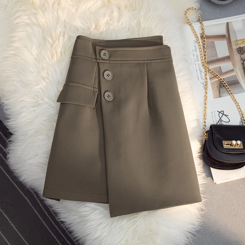 

2022 Autumn Winter Women's New Solid Color Irregular Skirts Female High Waist Casual Skirts Ladies Buttons A-line Skirts P935