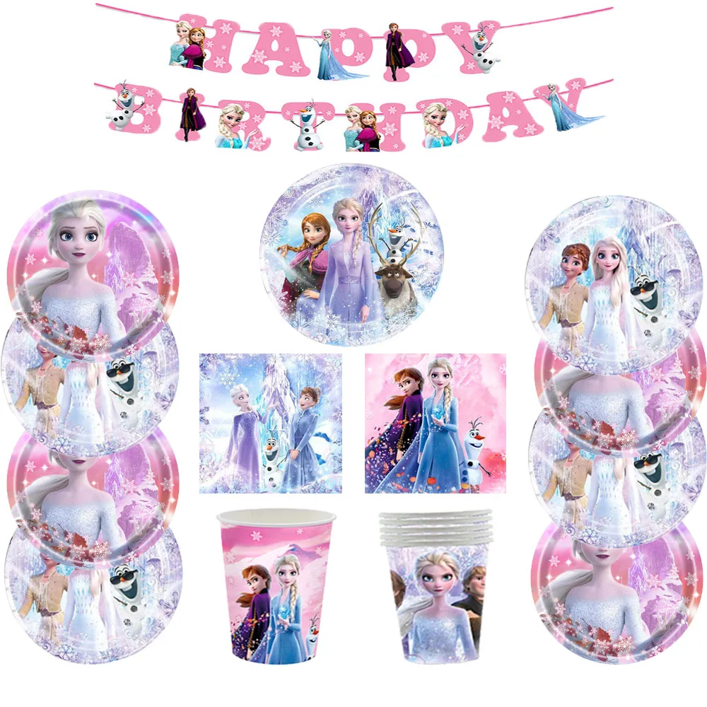 

Disney Frozen Elsa Anna Theme Girl Birthday Party Decoration Snow Queen Party Tableware Cup Plate Napkin Balloons Party Supplies