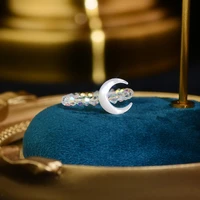natural temperament crystal crescent moon women ring adjustable cute lovely jewelry wedding engagement waterproof pendant