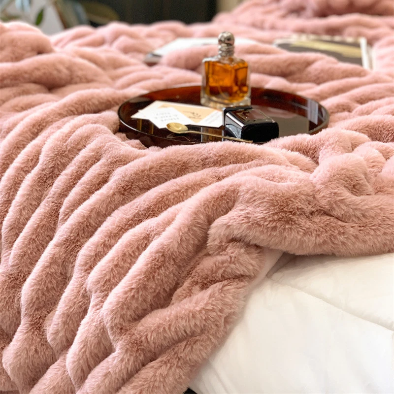 

Super Soft Bed Blanket Sofas Happy Nappers Elasticity Rabbit fur Thicken Warm Children's Decorative Throw Fleece Sofa Blanket
