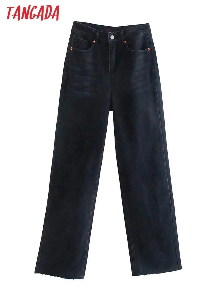 

Tangada 2022 New Women Wide Leg Long Jeans Pants Trousers High Waist Pockets Buttons Female Denim Pants 4M82
