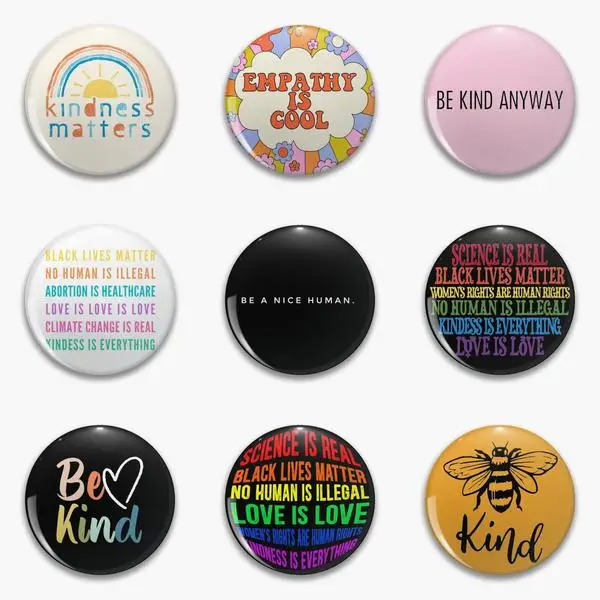 

Kindness Matters Typography Design With Rainbow Is Soft Button Pin Customizable Funny Women Metal Collar Creative Gift Fashion