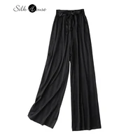2022 womens fashion new silk jacquard elastic mulberry satin mulberry silk pants black lace up wide leg pants