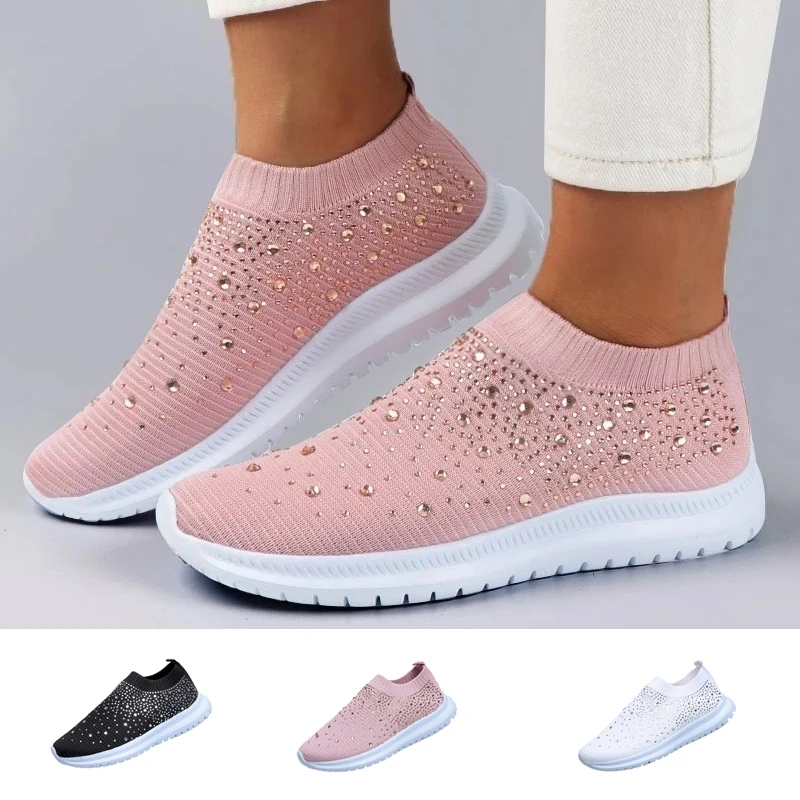 

2022 Women White Sneakers Vulcanize Shoes Ladies Fashion Bling Sneakers Summer Slip-On Sock Sneakers Femme Zapatillas Mujer35-43