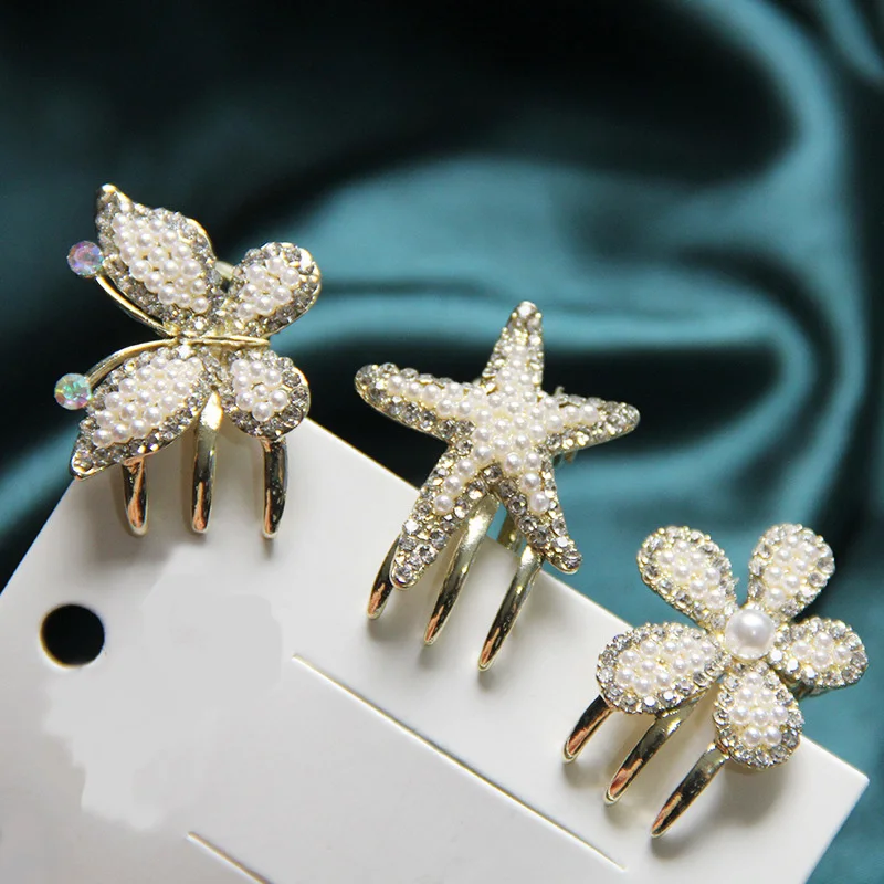 Pinos de Cabelo Estrela do Mar Grampos de Cabelo Acessórios do Pato Moda Coreana Mini Fantasia Clipe Meninas Feminino Flor Borboleta Ouro Strass