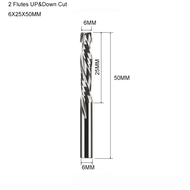 

1 шт. 3,175/4/5/6/8/10 мм вверх и вниз, 2 флейты, спиральная фреза, твердосплавная концевая фреза, компрессионная фреза с ЧПУ, деревообрабатывающий инструмент