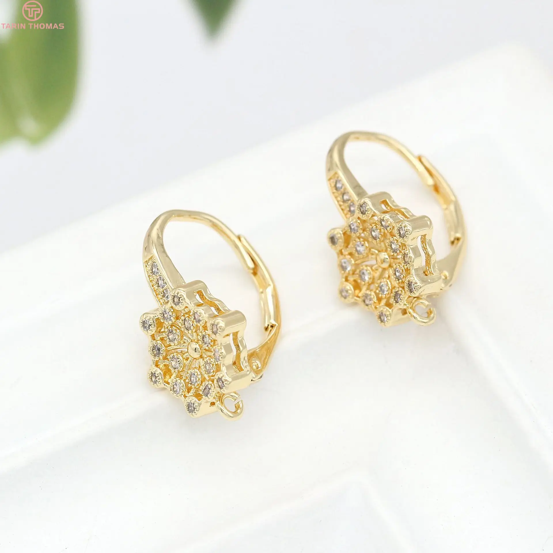 

(2676)2PCS 11.2x19.6MM 24K Gold Color Brass with Zircon Round Earrings Hoop Earring Clip High Quality DIY Jewelry Making Finding