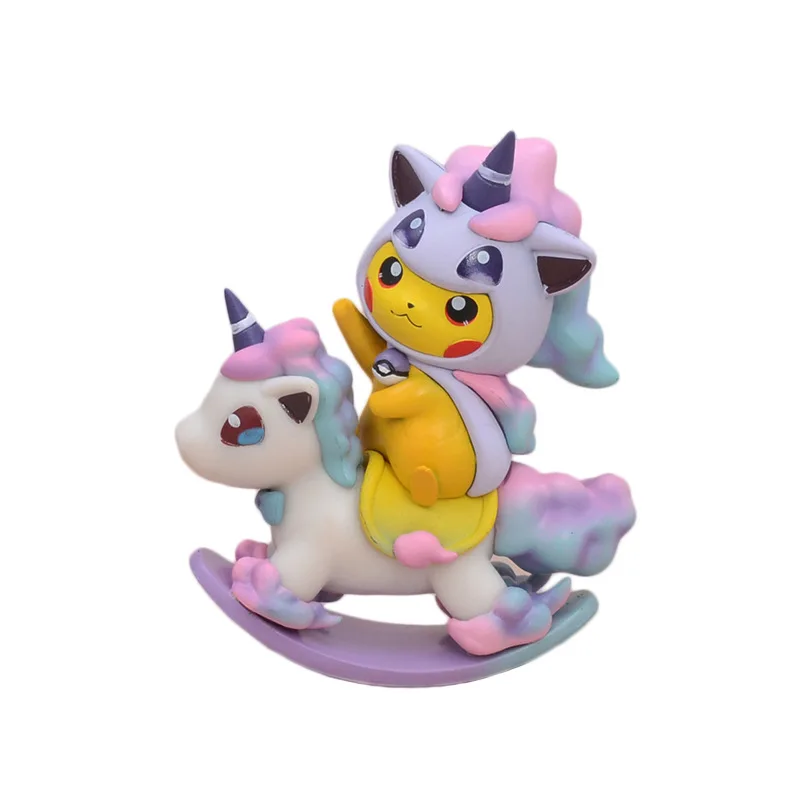 

Pokemon Kawaii Figure 12cm Pikachu Riding A Unicorn Rocking Horse Figurines Lovely Cute Desktop Model Toys