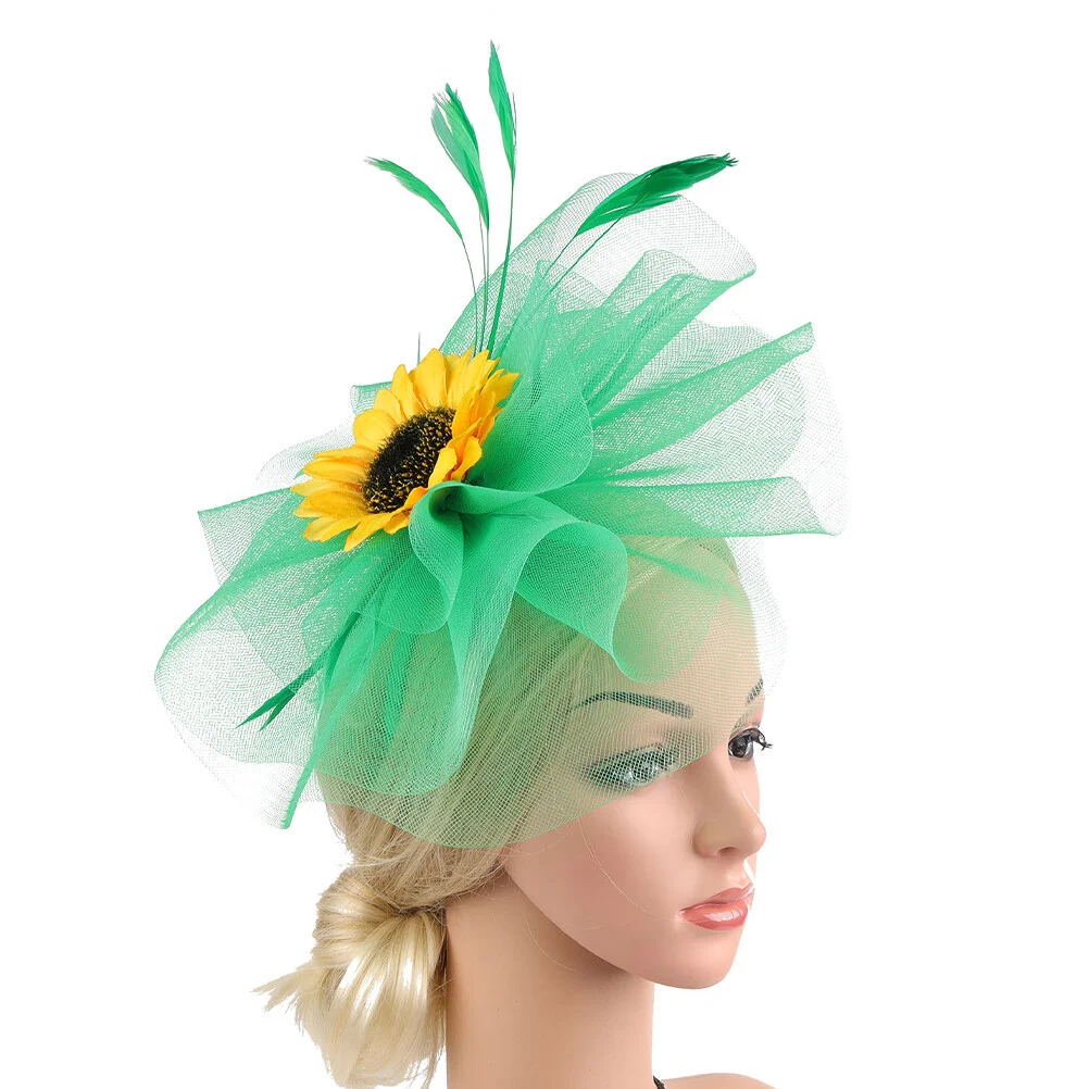 

Bride Accessories Mesh Headdress Flower Fascinator Sunflower 30x25cm Tea Hats Women Green Facinatiors Womens Headband Women's