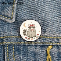 raccoon with mushrooms printed pin custom funny brooches shirt lapel bag cute badge cartoon jewelry gift for lover girl friends