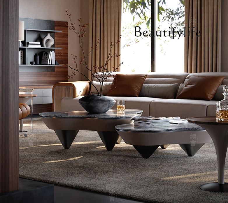 Итальянский минималистичный чайный столик из натурального мрамора в форме