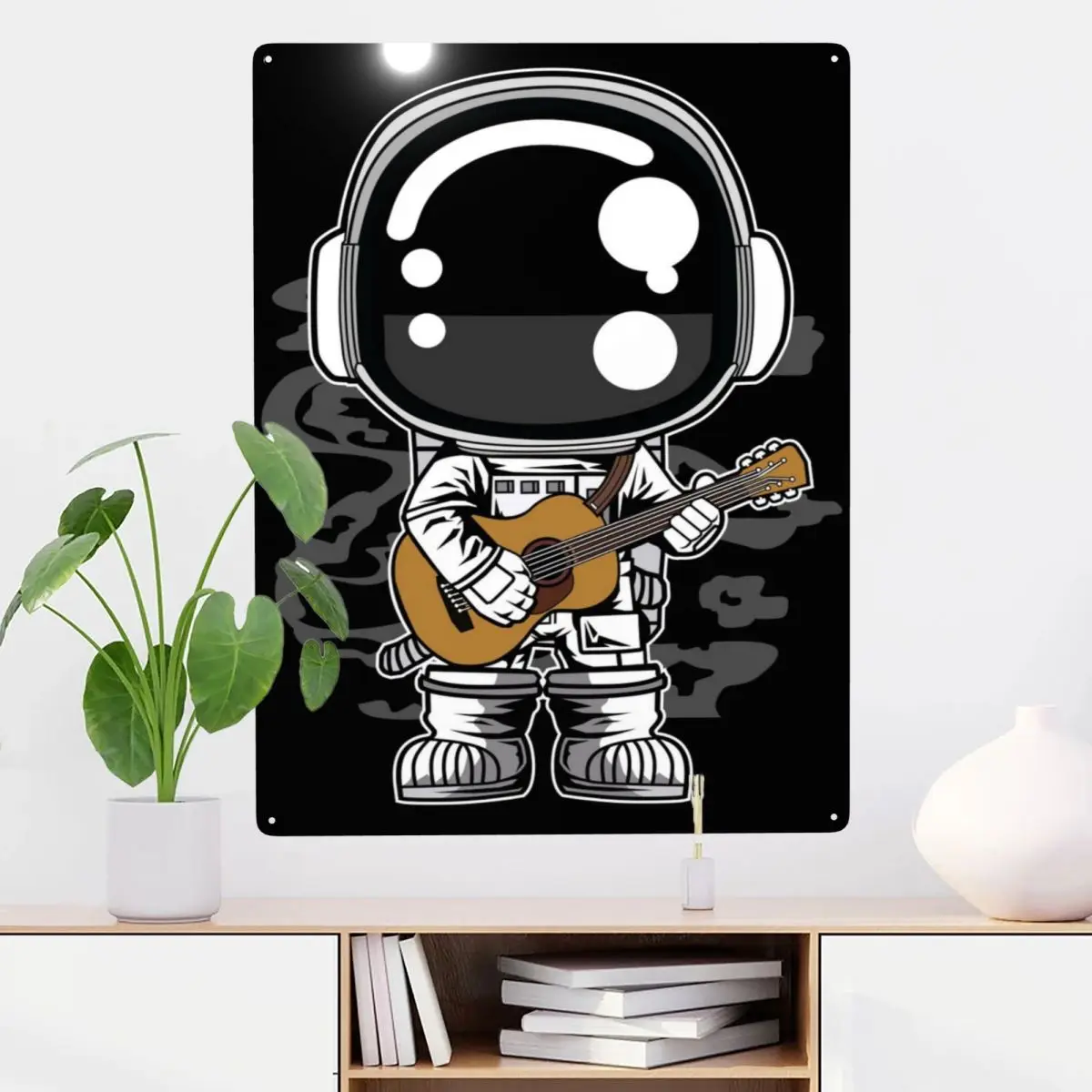 

CUTE ASTRONAUT GUITAR Metal Tin Sign Decor Tinplate Pre-drilled Holes Beautiful Birthdays Gift