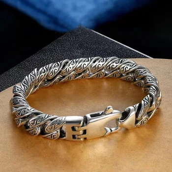 S925 Silver Male Tang Grass Pattern Bracelet Men's Bracelet Versatile Hegemony European And American Fashion Bracelet 2