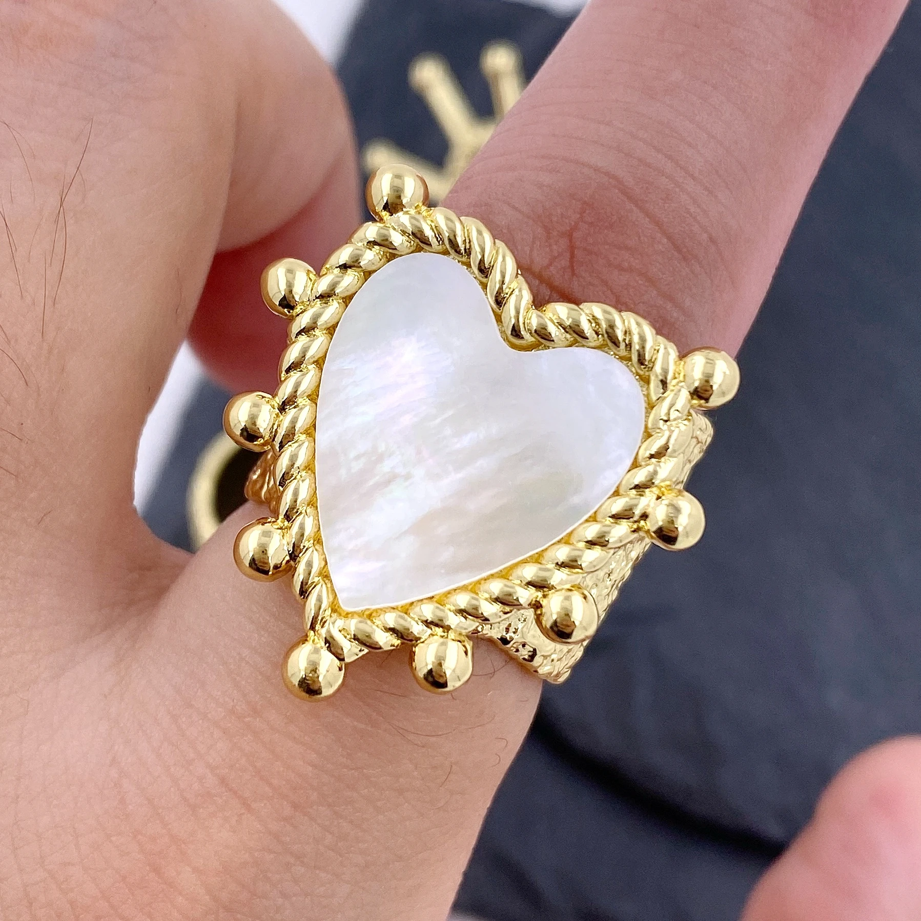 Модные массивные бусины, закрученные края, любовь, сердце, звезда, ракушка, манжеты, кольца, регулируемые, 18K Позолоченные ювелирные изделия для женщин
