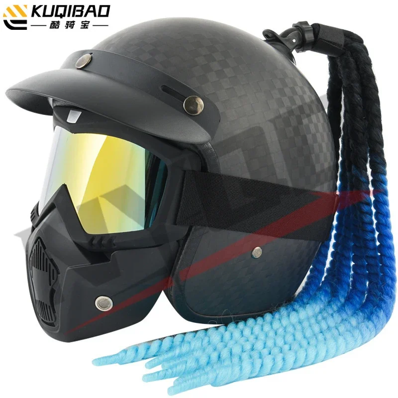 Kuqibao мотоциклетный шлем из углеродного волокна в стиле ретро для мужчин и женщин