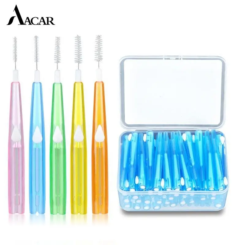 

60pcs/box Toothpick Dental Interdental Brush 0.6-1.5mm Cleaning Between Teeth Oral Care Orthodontic Brush I Shape Tooth Floss