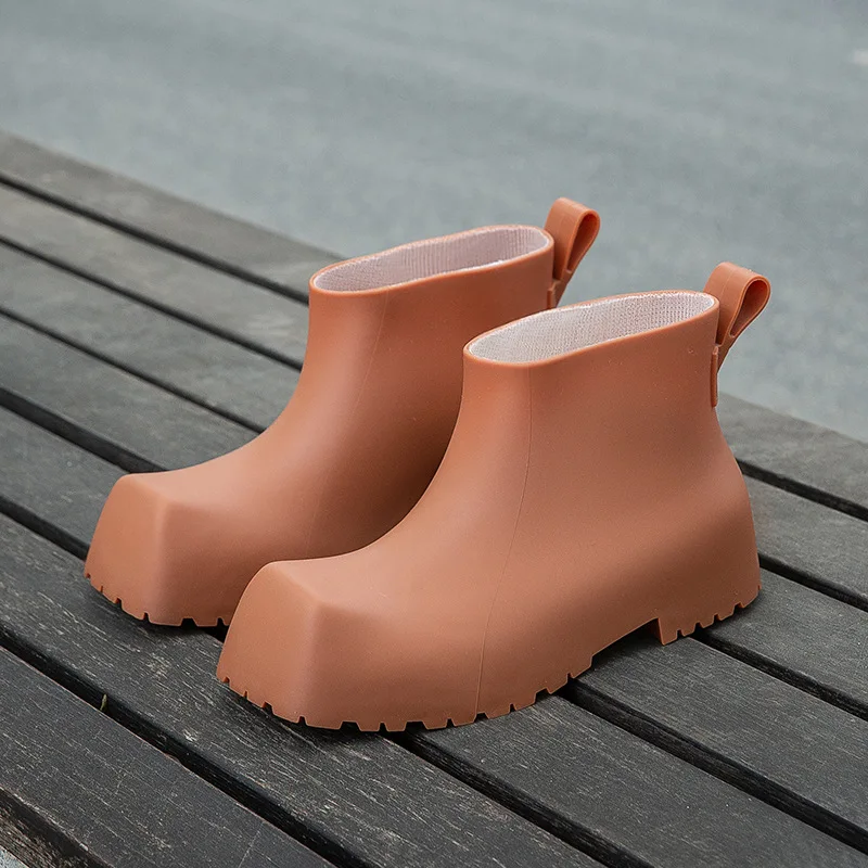 New Square Toe Rain Boots for Women Waterproof Shoes Thick Bottom Mid-Calf and Low Length Non-Slip Rain Boots Rubber Shoes