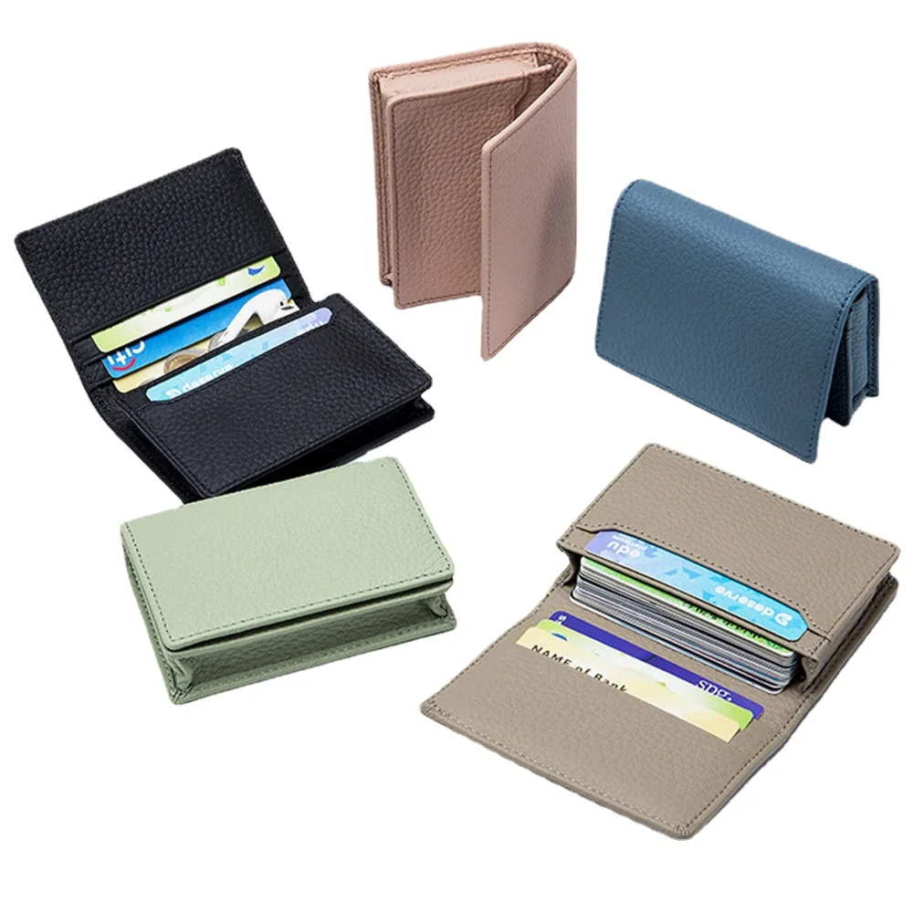 Men Cow Genuine Leather Business Name Card Holder Unisex Bifold Leather Credit Card Case Women Coin Purse Bank Card ID Holders