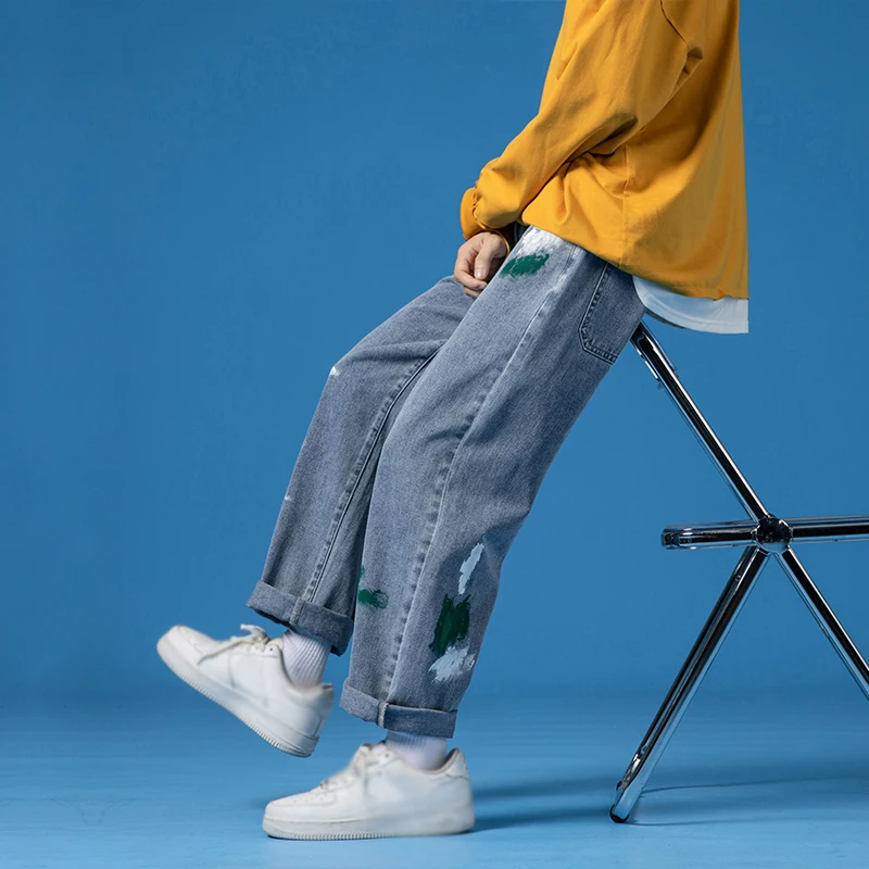 Mens Stretch Jeans Color Oil Painting Print Jeans Stylish Casual Jeans Youth Sexy&Cool Must Trend Hip-hop Street Pants Men Jeans