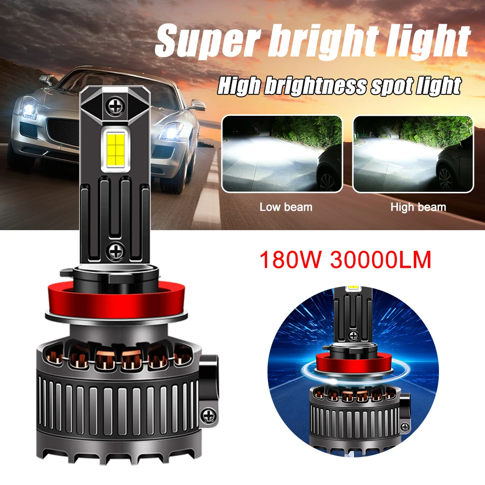 

New 30000LM 180W H7 LED Canbus Car Headlights Bulbs H4 H1 9005 9006 H11 9012 LED light 6000K 6075 CSP Auto Lamp parts Waterproof