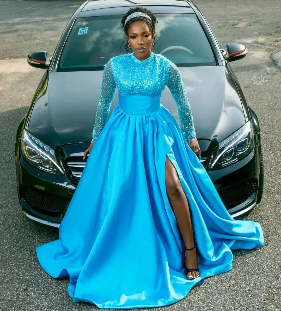 2023 арабское Aso Ebi голубое искусственное официальное вечернее обручальное платье