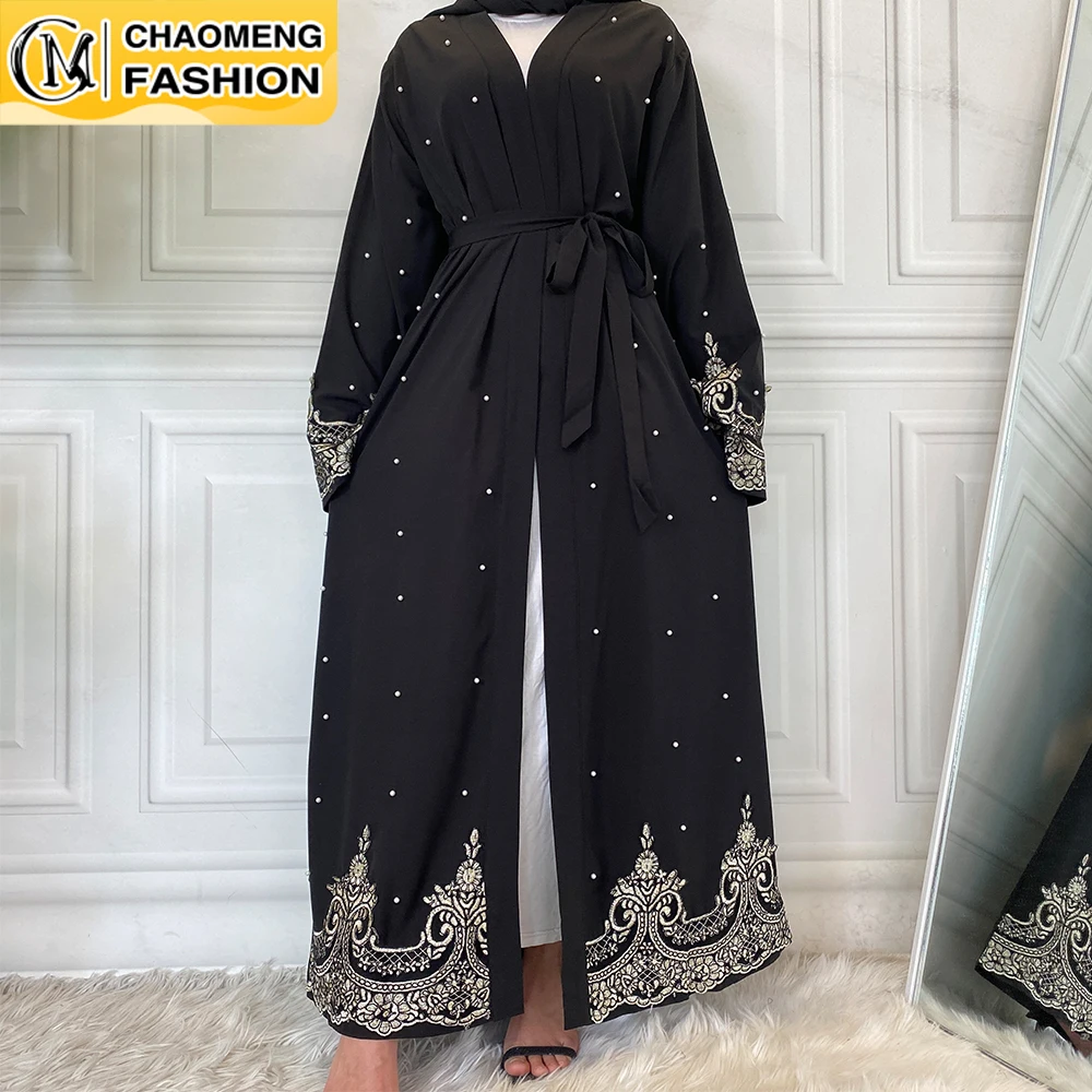

Middle East Ramadan Lace With Pearls Design Abaya Dubai Kimono Kaftan Caftan Turkish Islamic Clothing Muslim For Women Maxi Robe