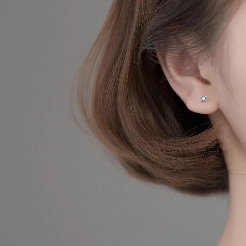 

PANJBJ 925 Sterling Silver Blue Zircon Geometry Earring for Women Girl Sweet Office Versatile Jewelry Birthday Gift Dropshipping