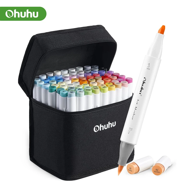 Маркеры Ohuhu, цветные фетровые двусторонние маркеры для жирной кожи, ручка для рисования манги, товары для школы