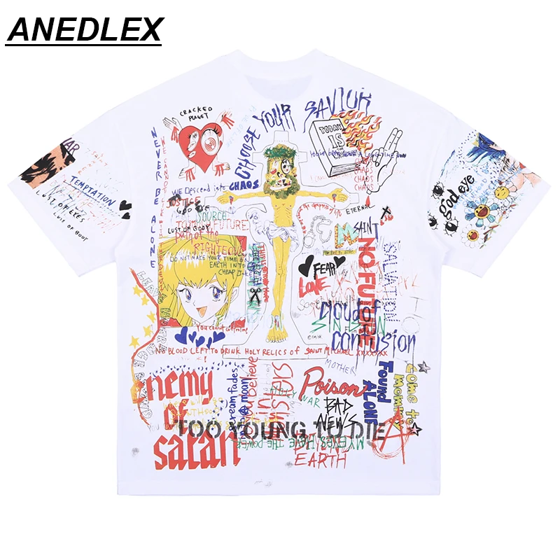 

2022 Hip Hop Streetwear Men T Shirt Harajuku Abstract Graphic Graffiti Anime Girl Letter Tshirt Summer Cotton Oversized T-Shirt