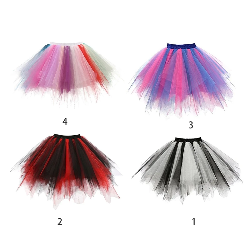 

Women Vintage Candy Multicolored Short Tutu Skirt Layered Bubble Puffy Petticoat Cosplay Party Ballet Dance High Waist