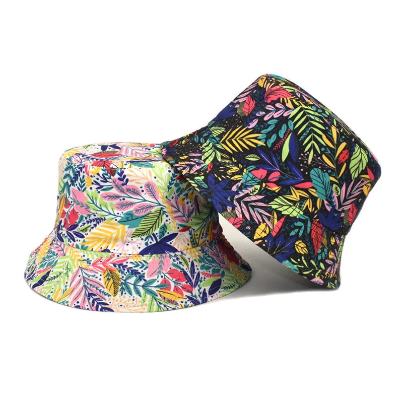 

New Leaf Print Fisherman's Hat Outdoor Sun Hat for Men and Women Wears Basin Hat on Both Sides In Summer Bucket Hat Fishing