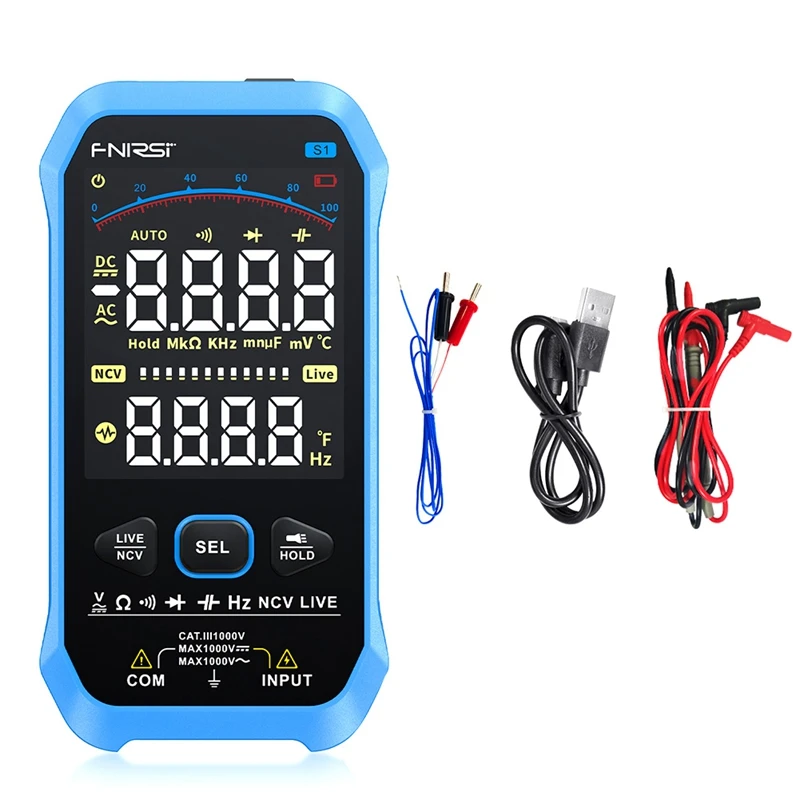 

FNIRSI NCV Hz Live Wire Tester Smart Digital Multimeter 9999 Counts AC DC Voltage Resistance Capacitance Diode