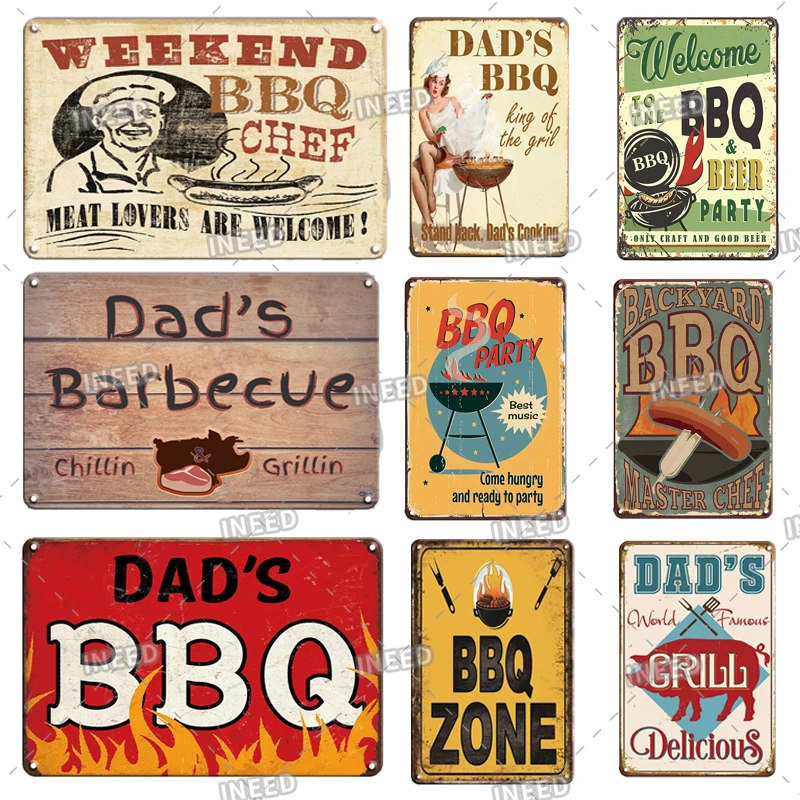 INEED Decor BBQ Tin Sign Vintage Tin Plaque Metal Plate Sign Wall Art Decoration Kitchen Man Cave House Club Iron Painting