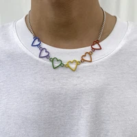 new fashion simple colorful love necklace women metal hollow carved clavicle chain necklaces for men chains choker jewelry gift