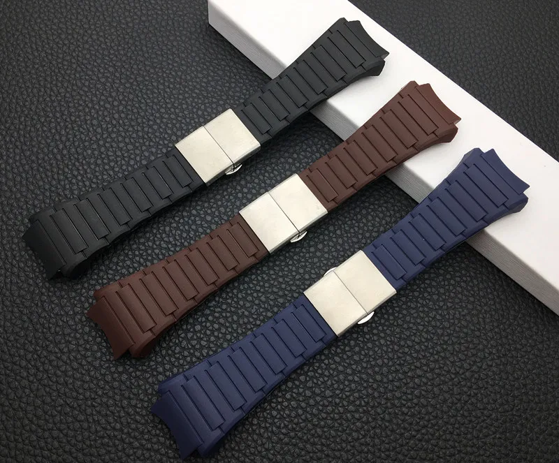 

Brand 23x33mm watchband soft silicone rubber PU belt for Porsche strap design blue black brown Watch Band 6620 free tools buckle