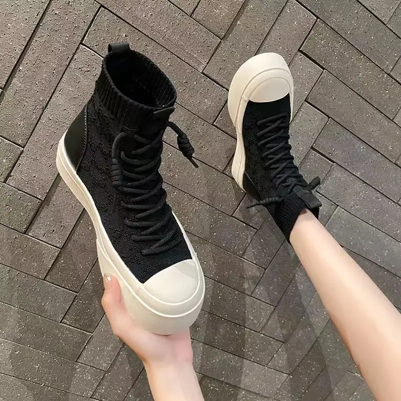 

Women Boots Thick-soled Socks Boots Women's Short Boots 2022 New Elastic Boots Knitted Boots All-match Fashion Martin Boots