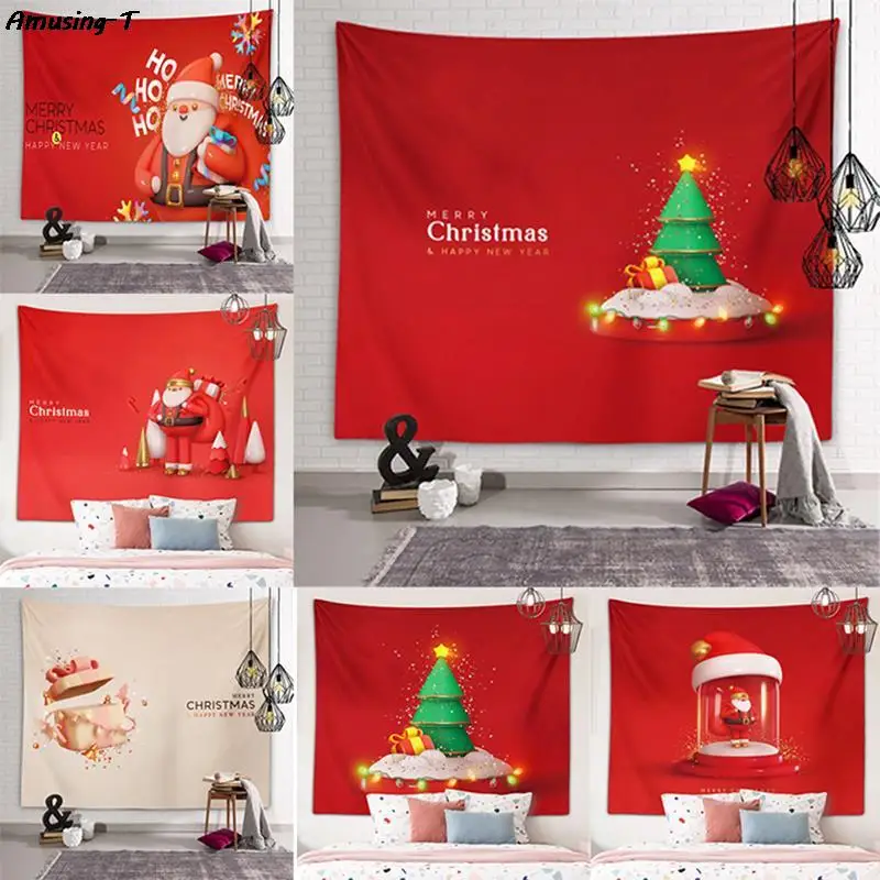 

1Set Christmas Tapestry Wall Santa Claus Fireplace Hanging Cloth Background Cloth Holiday Decoration with Installation Package
