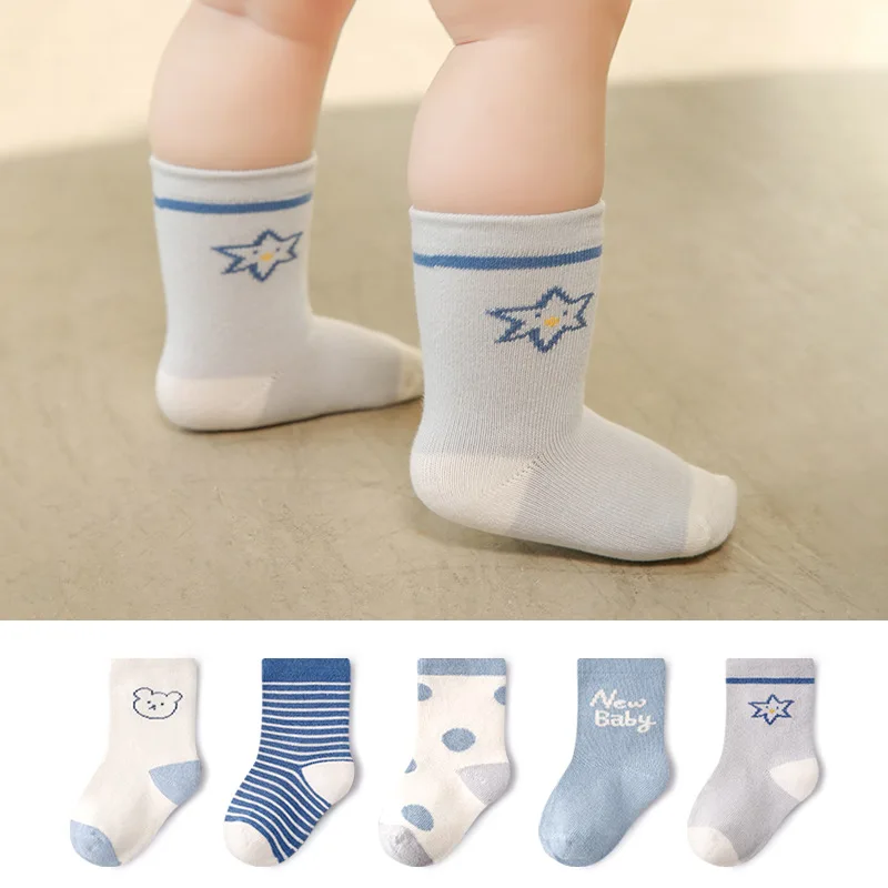 

5 Pairs/lot Kids Socks Breathe And Absorb Sweat New Combed Cotton Cartoon Bear Boneless Toddler Socks In Spring And Summer