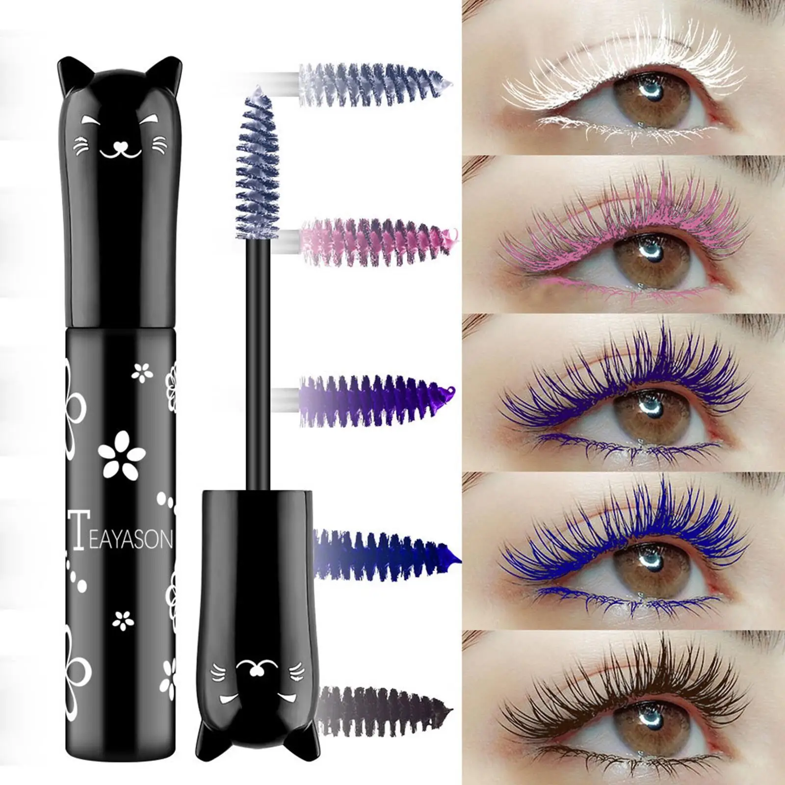 

Cute Cat Colored Mascara Waterproof Blue White Black Purple Lengthen Eyelashes Colorful Mascara Eyes Makeup For Party