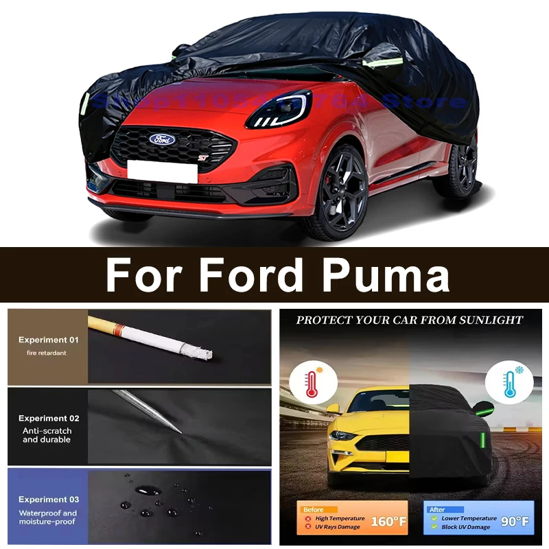 Фото Полный чехол для автомобиля Ford Puma, всепогодный, для улицы, защита от снега, солнца, ультрафиолета и пыли, с отражающими полосами и ремнями для фиксации. №1