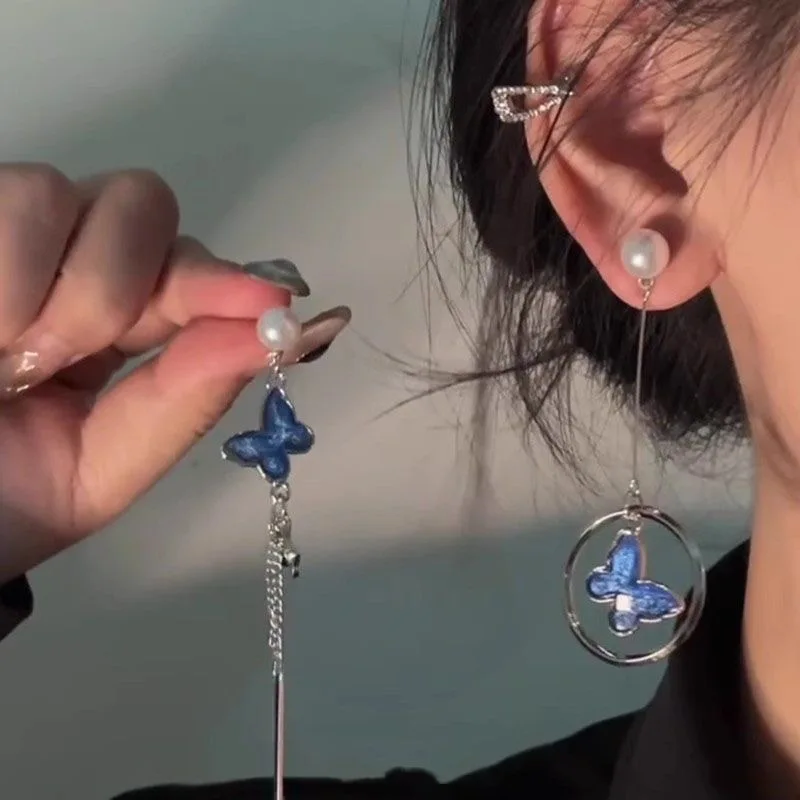 Новые длинные серьги с бабочкой и синими кристаллами для женщин модные