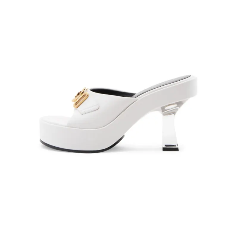 New European and American High-heeled Slippers with Thick Soles In Summer Fashion Metal Belt Buckle Show Sandals