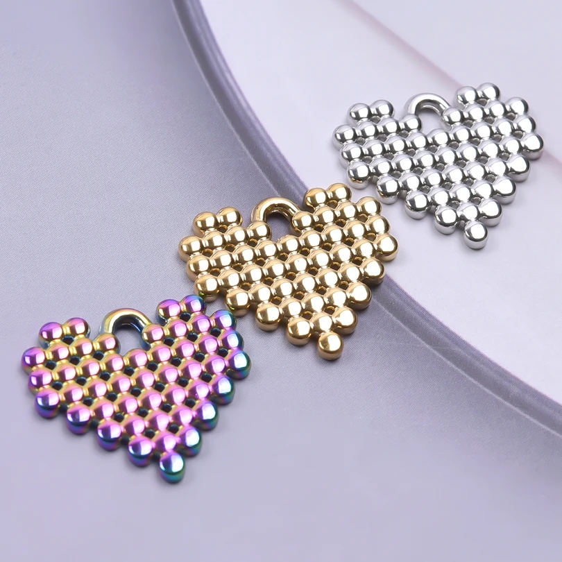 

6pcs/lot Trendy Personalize Beads Pattern Heart Vintage Women Necklace Stainless Steel Charm for Jewelry Making Pendants Supplie