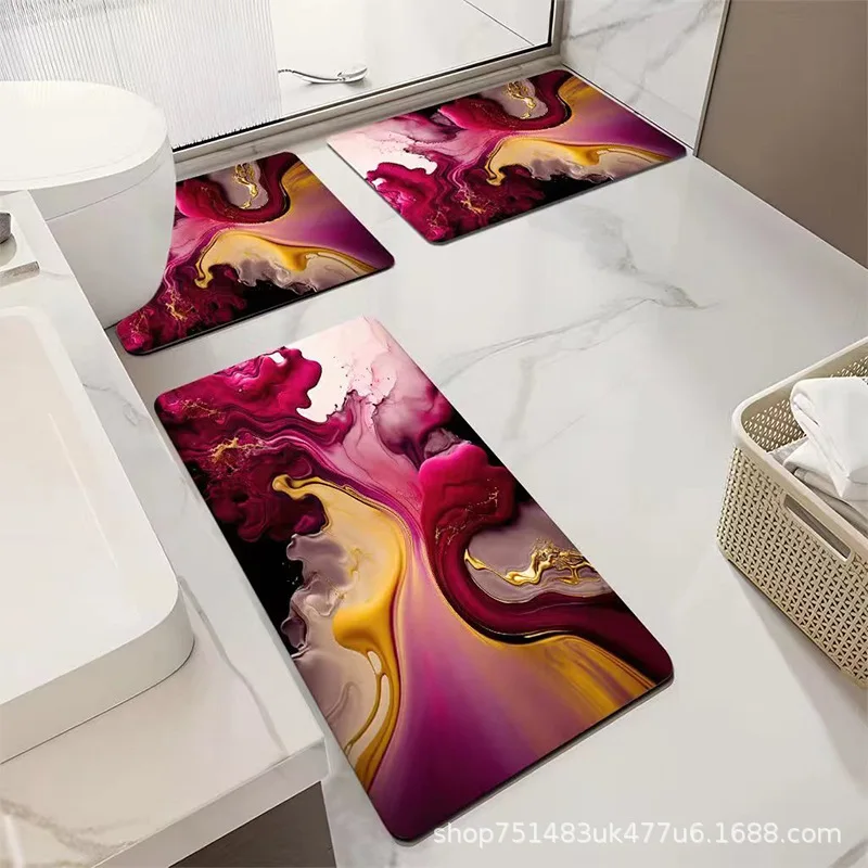 

Simple Bathroom Non-Slip Floor Mats Toilet Absorbent Diatom Mud Foot Mats Light Luxury Marble Carpets 3-Piece